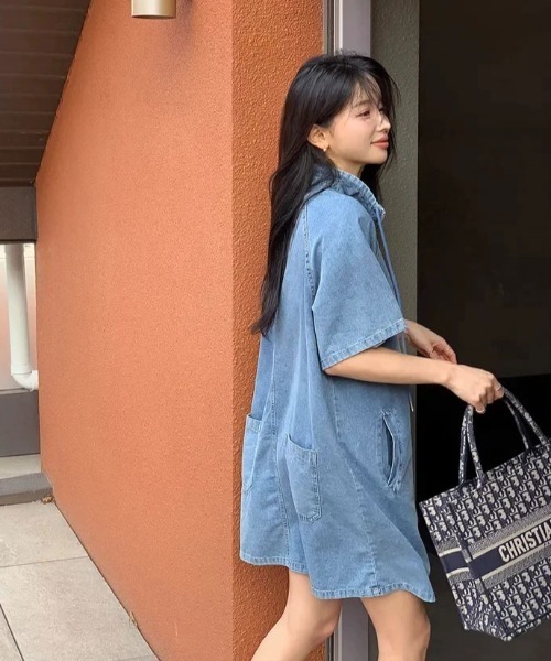 FAVORITO ワンピース 半袖 スタンドカラーデニムワンピース : ZOZOTOWN