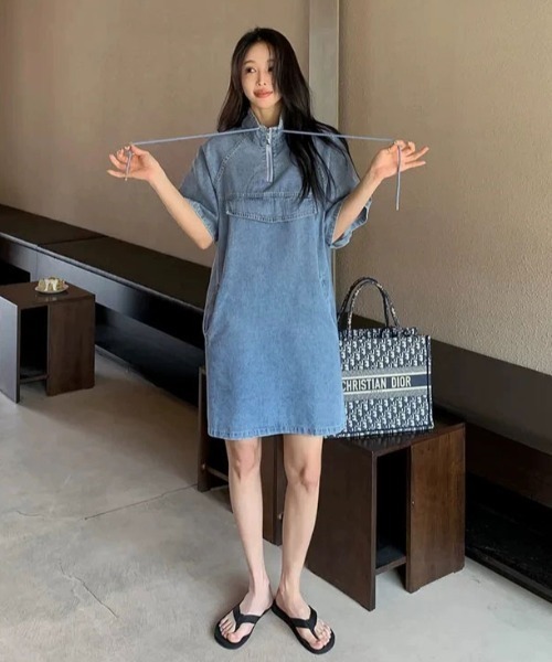 FAVORITO ワンピース 半袖 スタンドカラーデニムワンピース : ZOZOTOWN