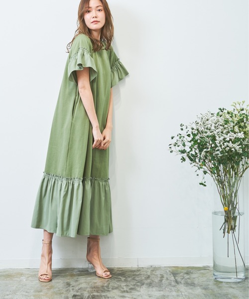 「HERENCIA」 半袖ワンピース MEDIUM チャコールグレー レディース_画像4