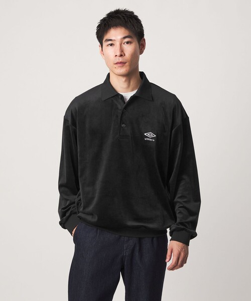 PAMEO POSE × UMBRO コラボ トップス ベロア ロンT ブラック umbro（アンブロ） tシャツ 「別注」「UMBRO」ベロア 長袖 ポロシャツ