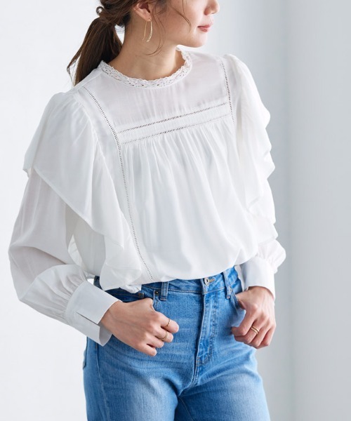 Pierrot（ピエロ） tシャツ マルチwayフリルレースブラウス レディース