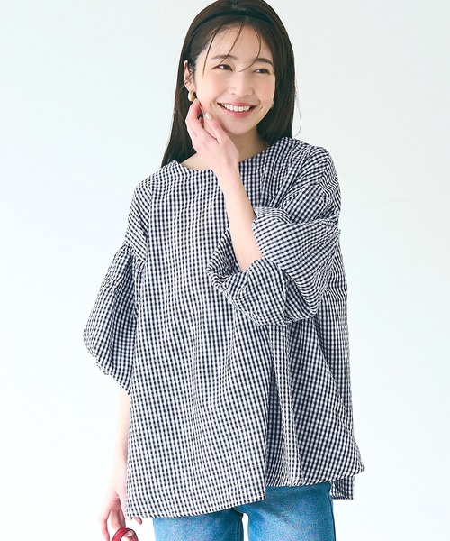 ブラウス シャツ ギンガムリボンブラウス レディース ギンガムチェックボウタイブラウス | Whim Gazette(ウィム