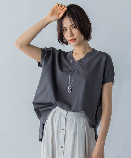 ニット 【洗えるニット】コットンアセテートVネックプルオーバー 洗えるニット