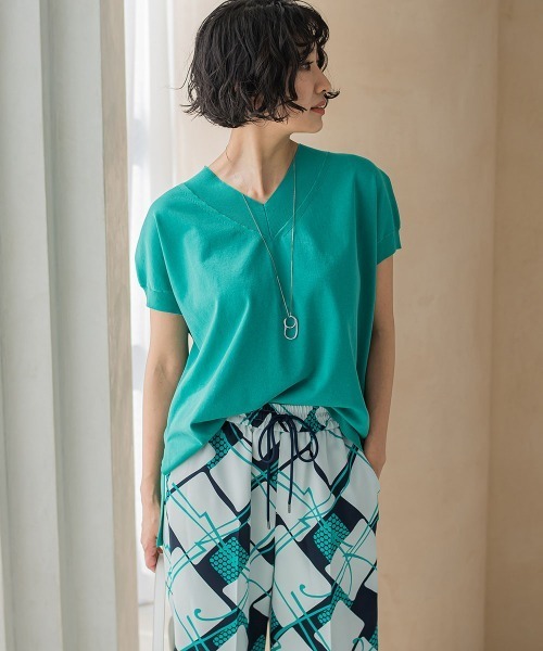 ニット 【洗えるニット】コットンアセテートVネックプルオーバー 洗えるニット