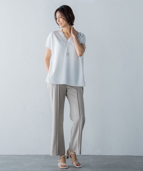 ニット 【洗えるニット】コットンアセテートVネックプルオーバー 洗えるニット