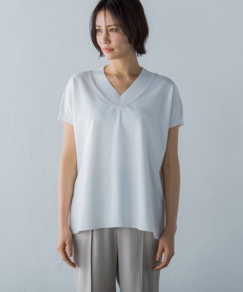 ニット 【洗えるニット】コットンアセテートVネックプルオーバー 洗えるニット