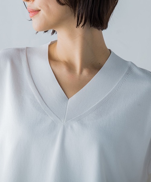 ニット 【洗えるニット】コットンアセテートVネックプルオーバー 洗えるニット