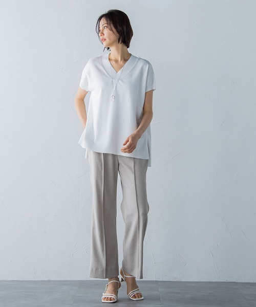 ニット 【洗えるニット】コットンアセテートVネックプルオーバー 洗えるニット