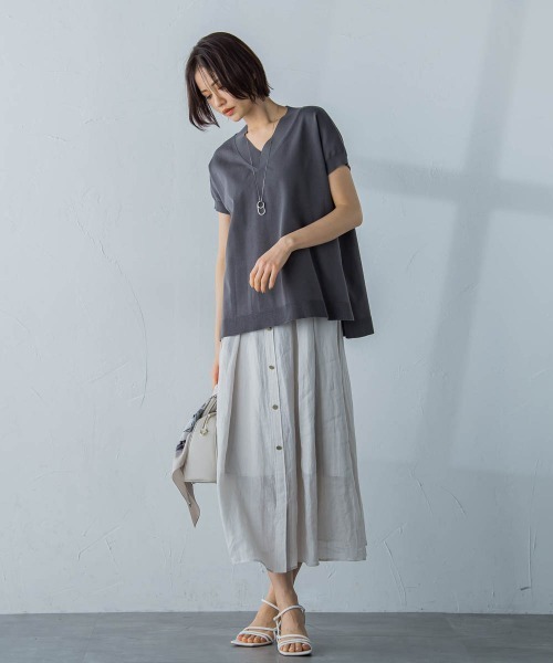 ニット 【洗えるニット】コットンアセテートVネックプルオーバー 洗えるニット