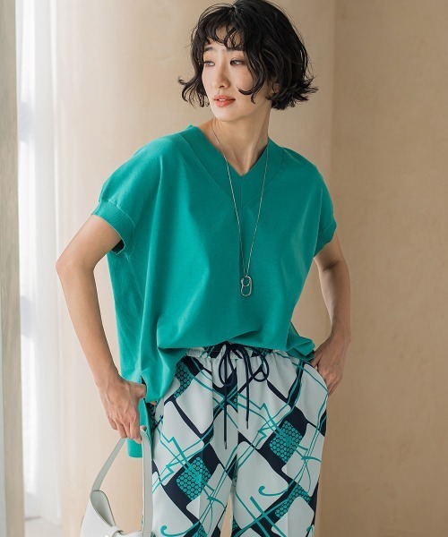 ニット 【洗えるニット】コットンアセテートVネックプルオーバー 洗えるニット