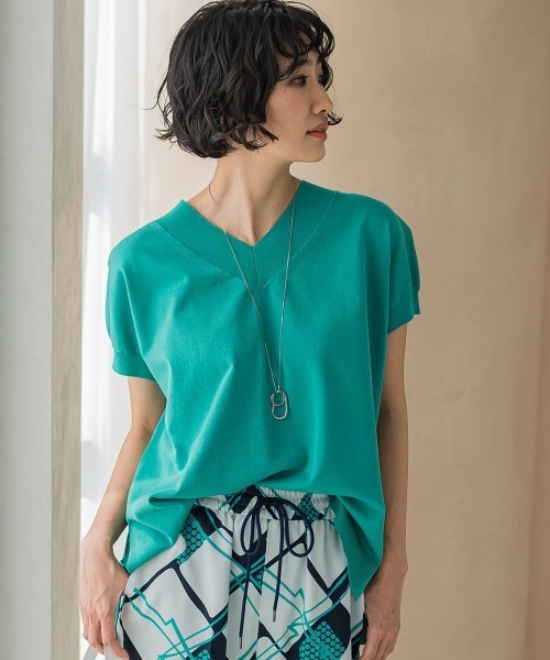 ニット 【洗えるニット】コットンアセテートVネックプルオーバー 洗えるニット