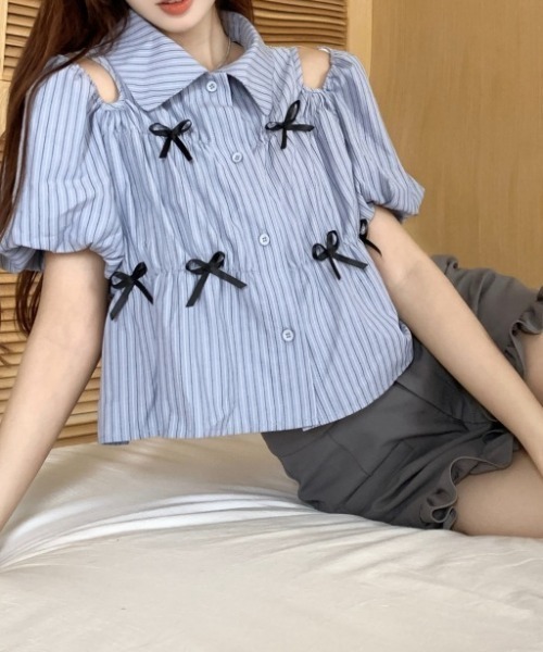 【極美品】 アキキ akiki スワンブラウス パフスリーブ リボン 袖 肩あきリボンブラウス – BUNNY APARTMENT