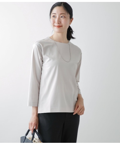 tシャツ ストレッチトリコット バックファスナー7分袖Tシャツ レディース
