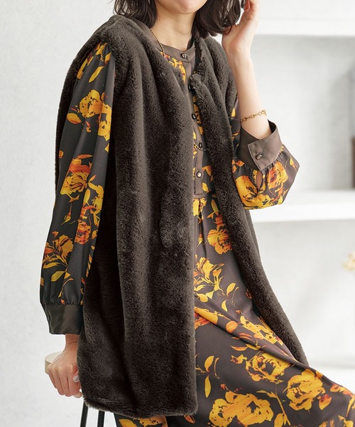 BELLUNA PLUS（ベルーナプラス） ベスト ジレ ホック付もこもこファー