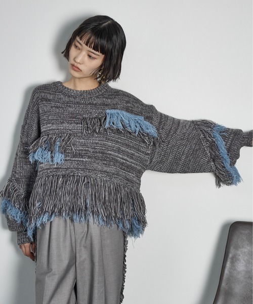 THE Yon ニット セーター フリンジアクセントメランジニットプル