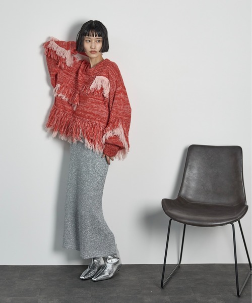THE Yon ニット セーター フリンジアクセントメランジニットプル