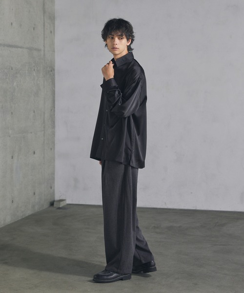 CTHY シャツ ルーズシルエットサテンレギュラーシャツ メンズ