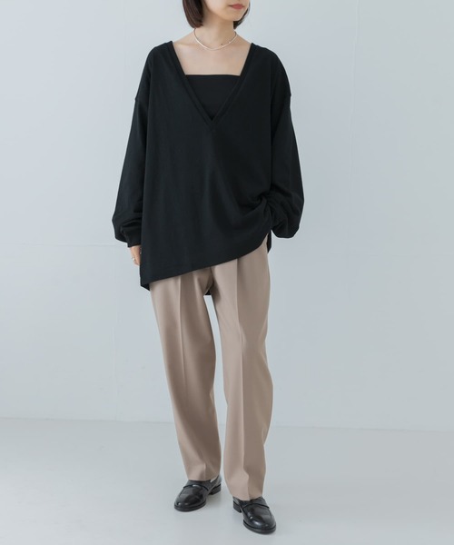 セピアブラウンアーバンリサーチVネックVネックコットンカットソープルオーバー長袖 URBAN RESEARCH tシャツ 「MADE IN JAPAN」深Vネックルーズ