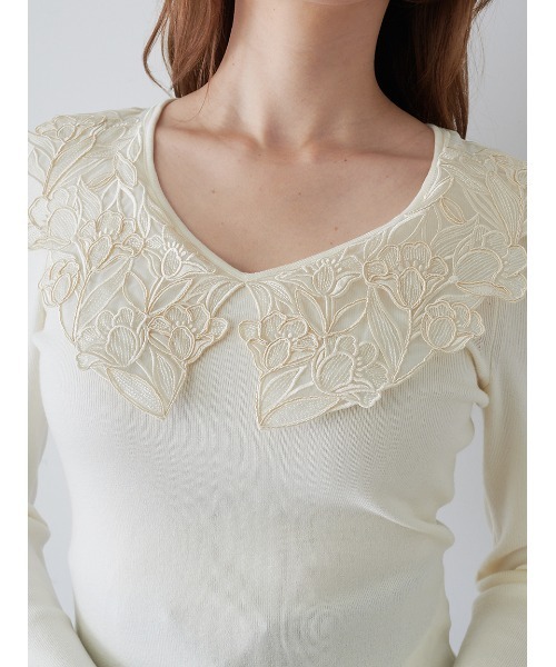SNIDEL◆21AW/ポアールロープニットプルオーバーセーター/one/ウール/ホワイト/SWNT215059 SNIDEL ニット セーター エンブロイダリーカラーニットプル