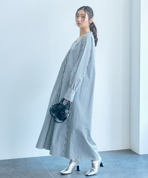 【美品】Reflect 大きいサイズ　ストライプワンピース　15号　日本製 slattgir（スラットジール） ワンピース 高身長 ストライプシャツ