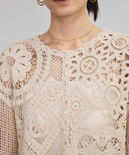 SALON adam et rope' カーディガン クロシェニットクロップド