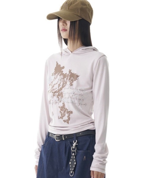 tシャツ 「AAKAM」Studded Cross Hooded Long Sleeve レディース