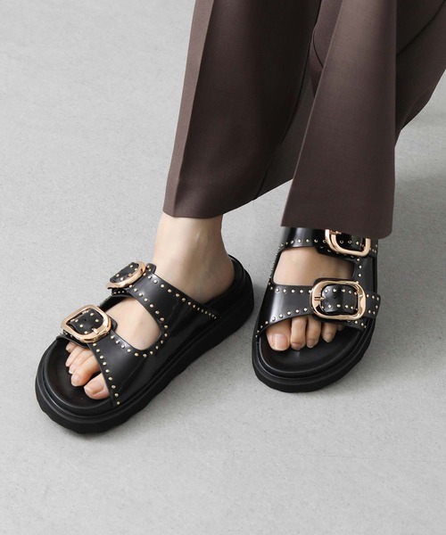 MOHI ブラック レザー サンダル　35 MOHI サンダル 「MOHI/モヒ」 ダブルバックル レザーサンダル