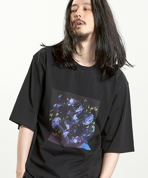 ミー出品　白黒M 首元印刷無し NO ID. tシャツ FlowerプリントTシャツ メンズ : ZOZOTOWN Yahoo
