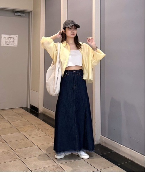 LOWRYS FARM レディース デニム　スカート　Mサイズ　ベルト付き LOWRYS FARM マルチサイズ デニムスカート デニムマキシスカート