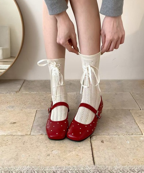 バレエシューズ パンプス Nia(ニア)/スタッズドット メリージェーン