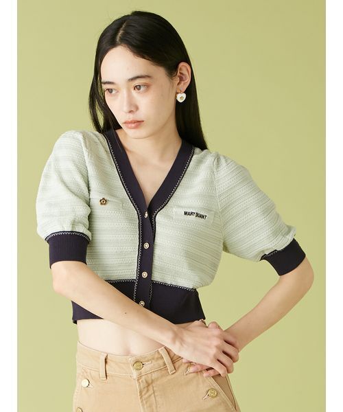LILY BROWN×MARY QUANT ニットカーディガン　ミント LILY BROWN×MARY QUANT】デイジーモチーフニットカーディガン