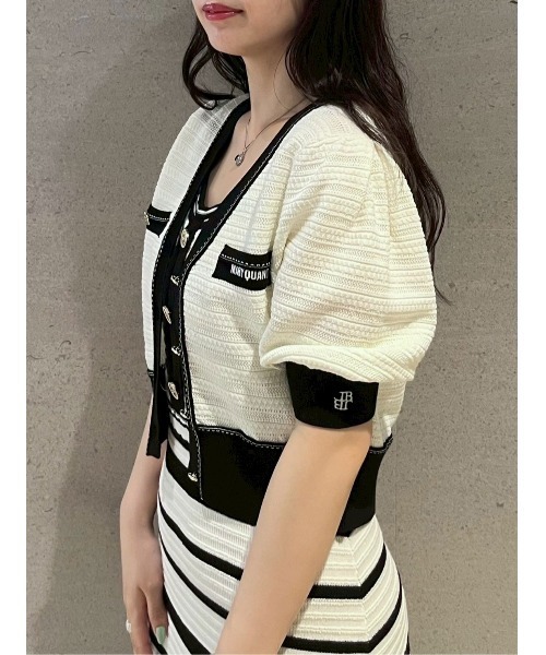 LILY BROWN×MARY QUANT ニットカーディガン 黒 半袖5分袖 LILY BROWN カーディガン 「LILY BROWN×MARY QUANT」デイジー