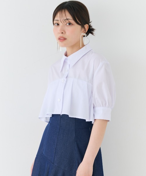 ブラウス シャツ ヨークデザインハーフスリーブシャツ レディース