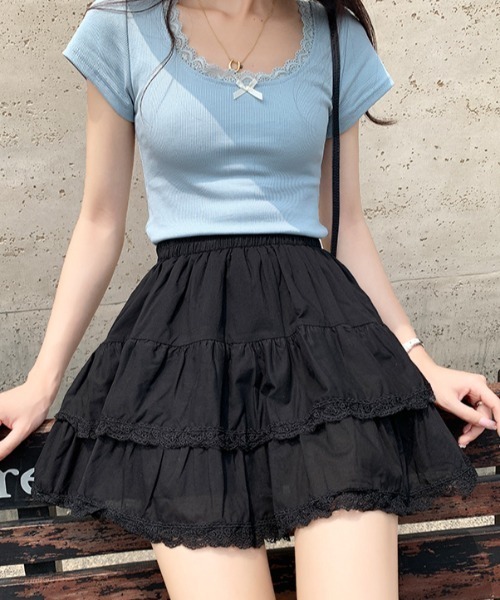 Per sist ence（パーシエンス） スカート 夏 レース付ティアードミニ