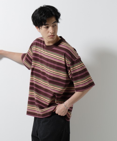 NANO universe（ナノ・ユニバース） tシャツ マルチボーダーリラックス