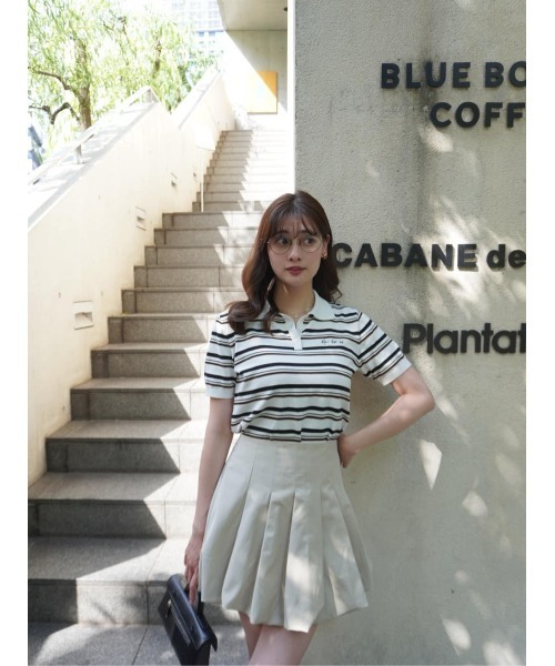 ハーリップトゥ　Multi Border Polo Top ホワイト　美品 ハーリップトゥ Multi Border Polo Top ホワイト 美品 【公式通販】