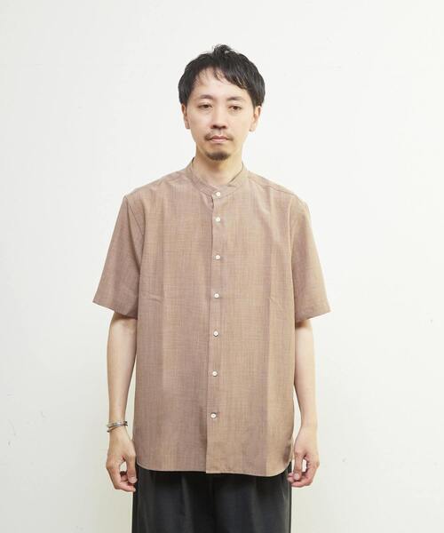MEN'S MELROSE シャツ 半袖 リネンライクスラブエステル