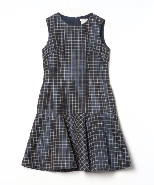 Rene 「Rene」 チェック柄ノースリーブワンピース - ネイビー Rene 「Rene」 チェック柄ノースリーブワンピース - ネイビー
