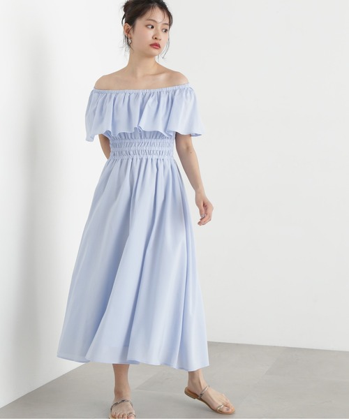 未使用級*希少 パトゥ 2way オフショル ワンピース ひざ丈 ベルト 総柄 N.Natural Beauty Basic ワンピース 「PS/低身長サイズ」2way