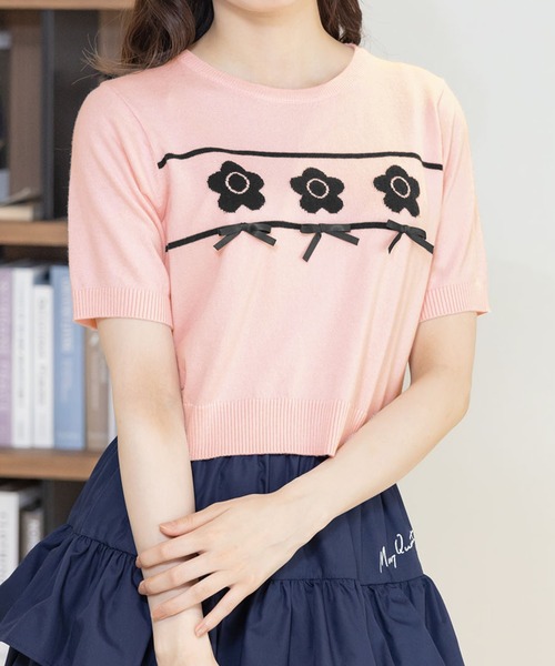 ニット セーター マリークワント mary quant デイジー＆リボンニット プルオーバー レディース