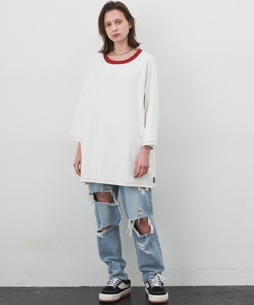 「AIVER」 7分袖Tシャツ MEDIUM オフホワイト メンズ
