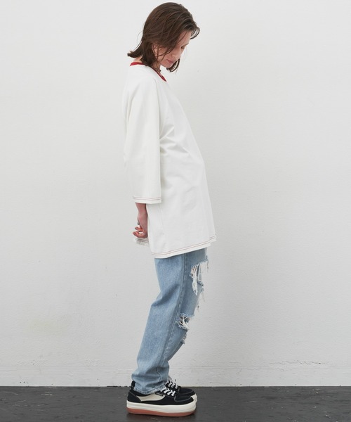 「AIVER」 7分袖Tシャツ MEDIUM オフホワイト メンズ