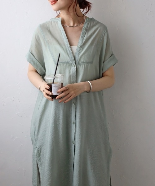 「＆HALF」 「noa-ge」半袖チュニック L ミント レディース