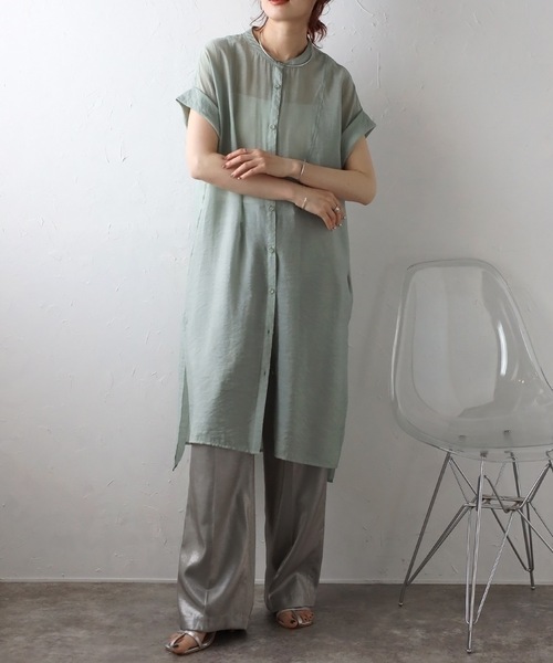 「＆HALF」 「noa-ge」半袖チュニック L ミント レディース