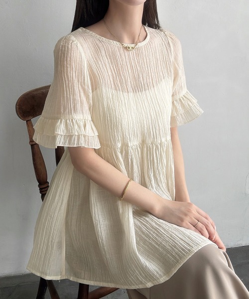 「Meiru」 半袖チュニック SMALL ホワイト レディース_画像5