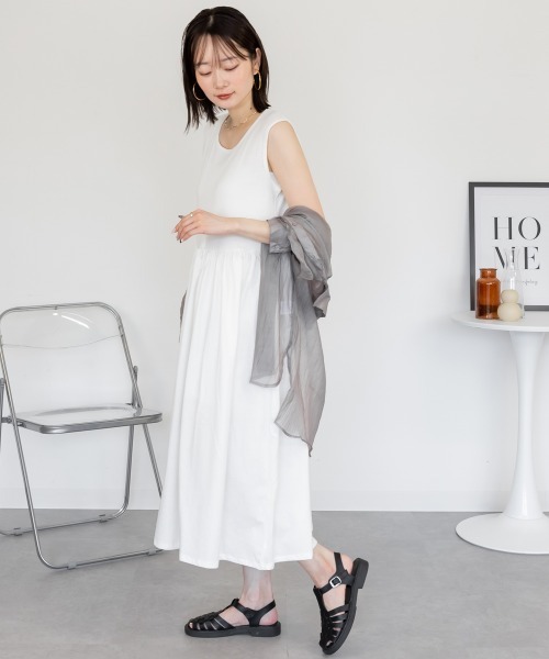 ワンピース ノースリーブカットワンピース ロング丈 マキシ丈 フライス