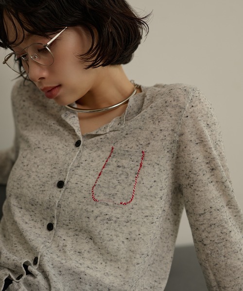 カーディガン color nap knit cardigan /クルーネックカラーネップ