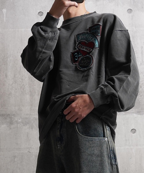 トレーナー スウェット アップリケ刺繍 ピグメント / Applique