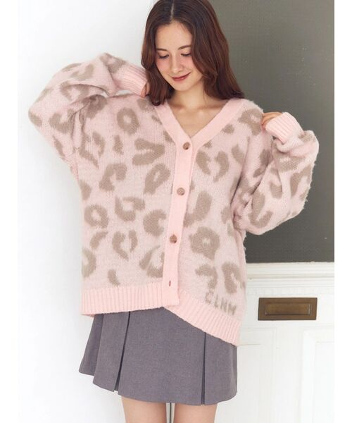 キディル×ルルムウ　ドローコードカーディガン　グレーピンク　豹柄 キディル×ルルムウ ドローコードカーディガン グレーピンク 豹柄