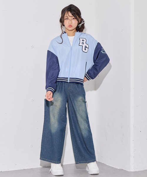 BISKEE ワイドパンツ パンツ ラインストーンデニムパンツ キッズ 子供